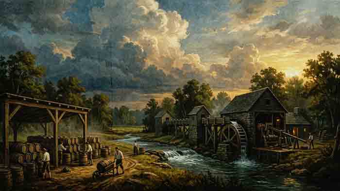 A colonial gunpowder mill complex used for Revolutionary War powder production.
