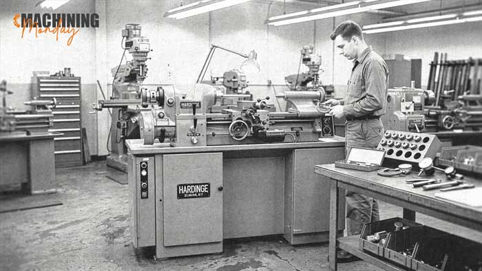 Hardinge HLV-H super-precision toolroom lathe with its 5C collet spindle and hardened dovetail bed, the lathe widely called the finest toolroom lathe ever built.