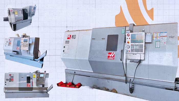 Haas SL Series Turning Centers by Size Class Haas SL series CNC lathe lineup showing SL-10, SL-20, SL-30 and SL-40 turning centers by size class