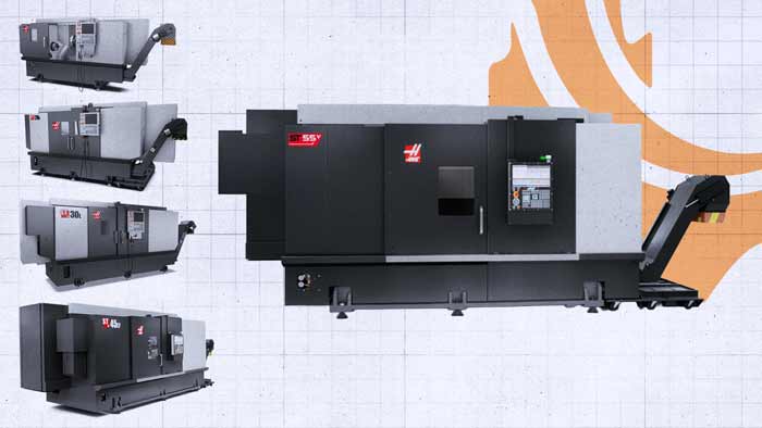 Haas ST Series Turning Centers by Size Class Haas ST series CNC lathe lineup by size class, showing ST-20L, ST-30L, ST-45LY and ST-55Y turning centers