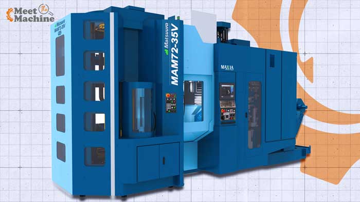 Used Matsuura MAM72-35V : The Pallet Pool That Runs the Weekend | Meet the Machine | Resell CNC Used Matsuura MAM72-35V 5-axis vertical machining center with its rotary pallet pool and tool magazine, the core model of the Matsuura MAM72 series.
