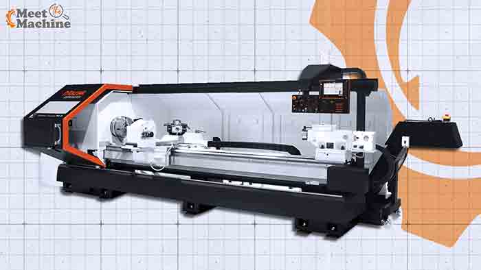 Used Mazak M-5 big-bore flat-bed CNC lathe with Mazatrol control, available through Resell CNC.