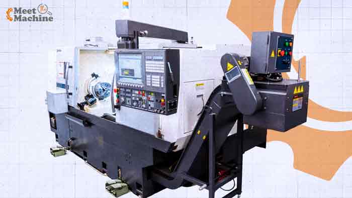 Used 2014 Okuma GENOS L300-MYW CNC turning center with enclosure and Okuma OSP control